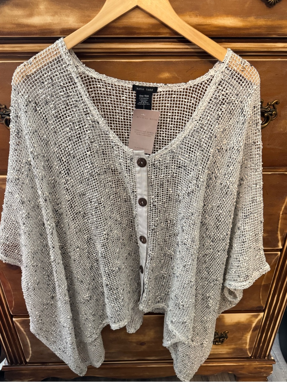 Katie Todd Open-Weave Button Front Cardigan in Light Beige